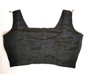Black Satin Silk Cut Sleeves Blouse