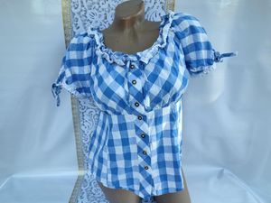 Vintage Gingham Cottagecore Blouse – Blue &amp; White