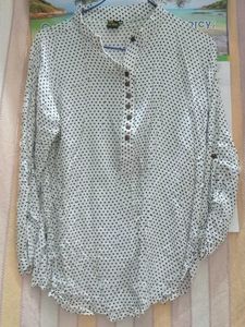 Polka Dot Roll Tab Sleeve Blouse