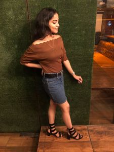 Brown Off Shoulder Top Partywear