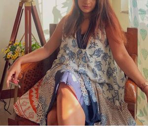 Boutique Made Blue Floral Print Dress, Size:34-36