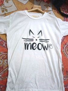 White Cute Top Meow Written