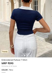 Savana Navy Embroidered Pullover T-Shirt