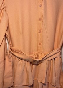 Peach Ruffle Detail Midi Dress