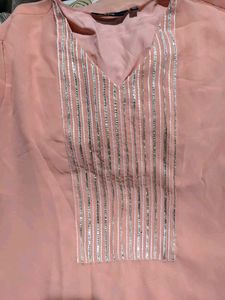 AJIO Peach Georgette Kurti- Size M