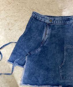 Newme Frayed Hem Wrap Demin Skirt