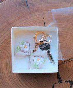 Hand Embroidered Bow Keychain
