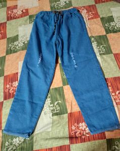 Blue Wide Leg Distressed Jeans