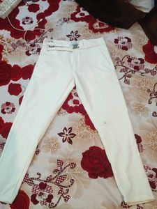 White Dress Pants with Silver Buckle