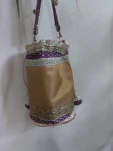 Purple &amp; Gold Embellished Potli bag