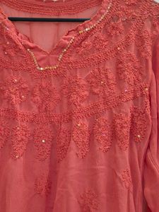 Coral Embroidered Tunic