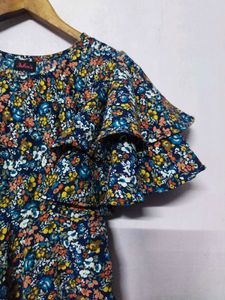 Floral Ruffle Sleeve Midi Dress