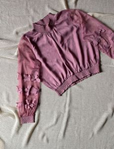 plusS Women Peach-Coloured Self Design Blouson Top
