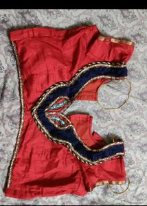 Red Embellished Saree And Blouse