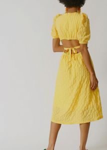 Yellow Textured Midi Dress