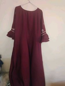 Maroon Printed Kurta with Bell Sleeves