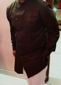 Deep Mehendi Green Asymmetric Men Kurta Pant Set