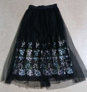 Floral Embroidered Tulle Skirt