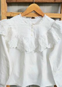 White Frill Design Cotton Top Size-38