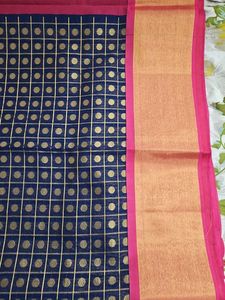 Elegant Navy Blue Saree with pink border