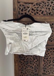Brand New L Edition Faux Leather Silver Crop Top