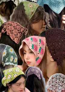 Crochet Flower Hair Scarf
