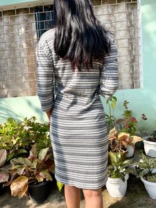 Korean Knee Length Grey Casual Dress