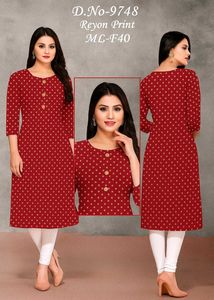 Black Red Blue &amp; White Print Kurti