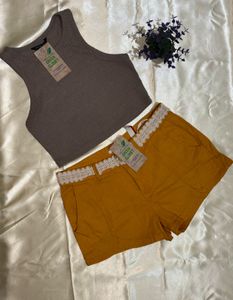 Mustard Scallop Hem Shorts