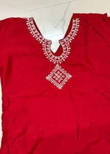 Red Embroidered Kurti Set