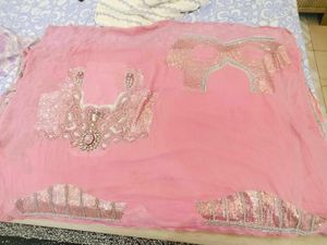 Pink Saree heavy hand work new with Blouse Piece