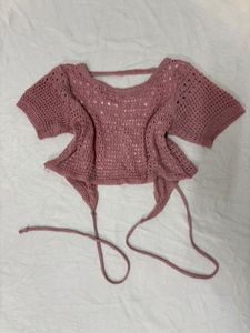 Pink Crochet wrap around Crop Top