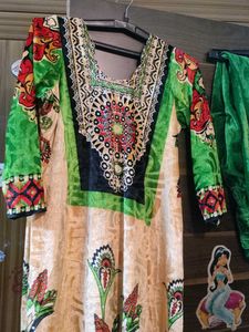 Printed velvet kurta set