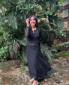 Black Lucknowni Anarkali Top