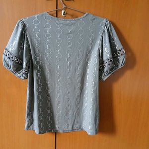 Chain Detail Top With Puff Sleeves
