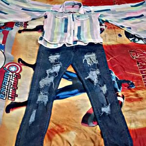 Denim Jeans &amp; Striped Shirt Customized Combo