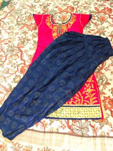 Pink Embroidered Kurti With Patiyala Pant