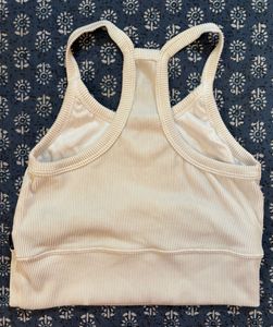 White Ribbed Active Crop Top