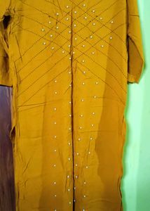 Mustard Kurti with Pearl Details