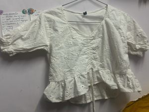 White Chickenkari Print Crop Top