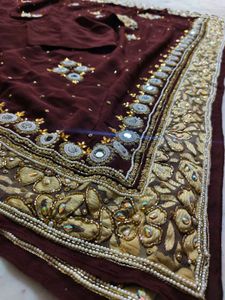 Brown 🤎 Saree With Blouse Stone Works Beautiful ❤