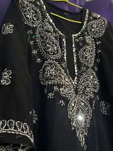 Chiffon Chikonkari Kurta With Mirror Works