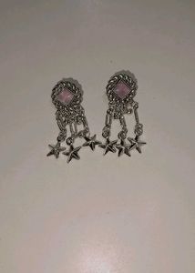 Silver Tone Star Dangle Earrings