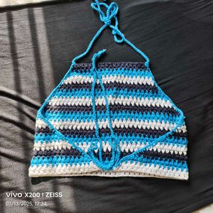 Striped Crochet Halter Top
