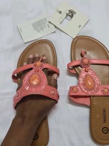 Combo-Coral Beaded Flip Flops With H.M Earning