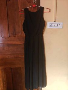 pink owl Black Maxi Dress with Pearl Details