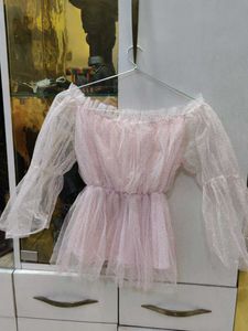 Cute Pink Tulle off shoulder Top