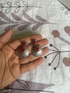 92.5 coral square silver statement earrings