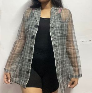 Sheer Plaid Blazer