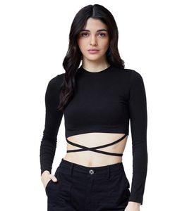 Black Crop Top With Tie Up